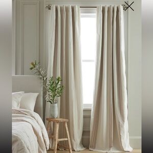 New Quince Coastal Stripe Linen Cotton Room Darkening Curtain natural/ivory